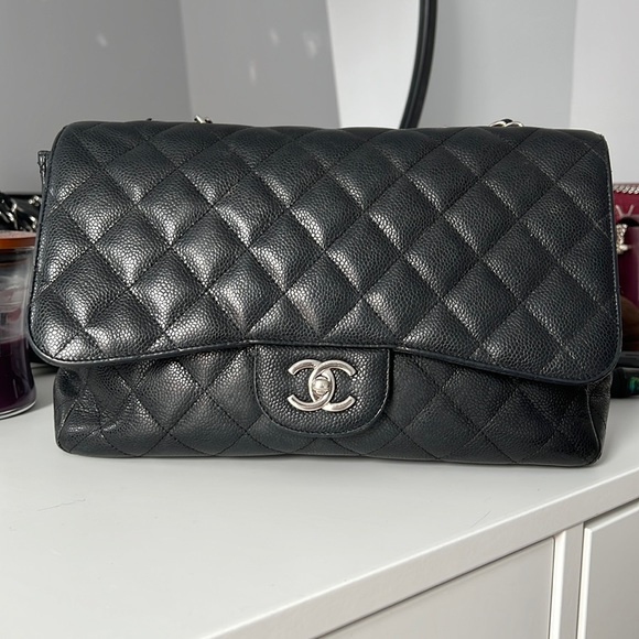CHANEL Handbags - CHANEL JUMBO CAVIAR SINGLE FLAP BAG black silver
